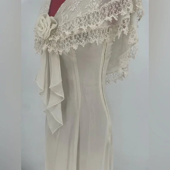 Vintage Scott McClintock 1980s Cottagecore Lace & Rosette Detail Dress - Picture 8 of 16